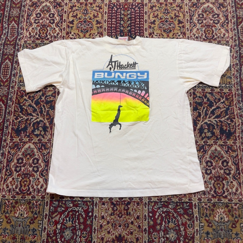Vintage AJ Hackett Bungy Queenstown NZ T-Shirt White XXL Dolphin Single Stitch